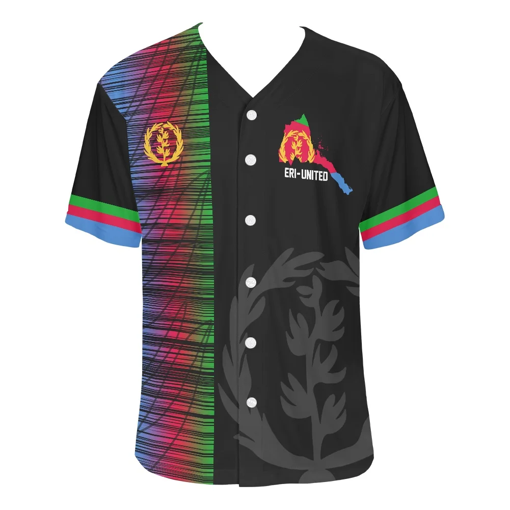 

Fashion Design 2022 The New Blue V-neck Short Sleeve Shirt Eritrea Printing Baseball Jersey For Street Hip Hop Baseball Tops