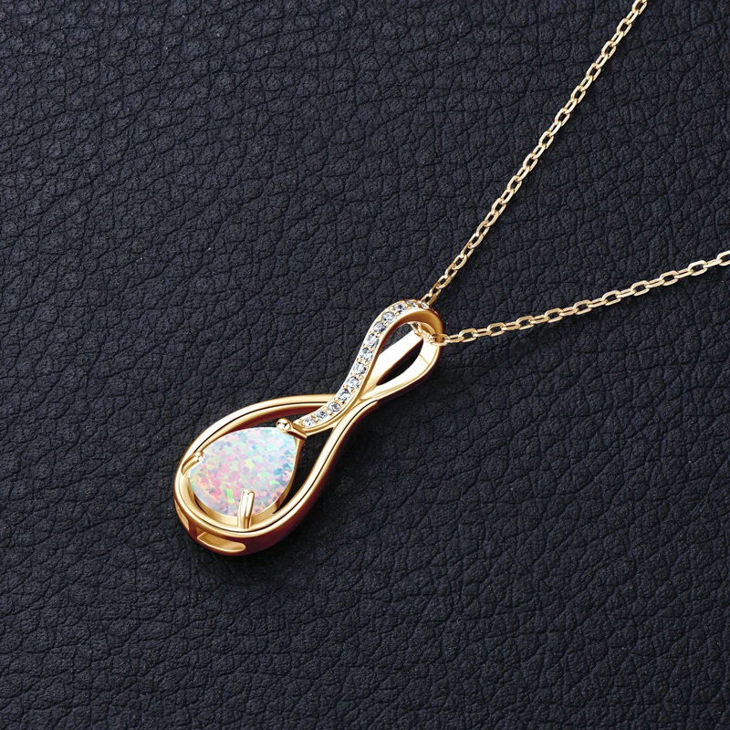 925 Sterling Silver Fashion Zircon Necklace 10x7mm Water Drop White Opal Ladies Pendant Necklace for Women Elegant Gemstone Gift 4
