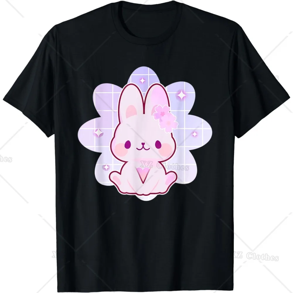 

Kawaii Bunny Sakura Pastel Goth T-Shirt Round Neck and Short Sleeves Tee for Women Men
