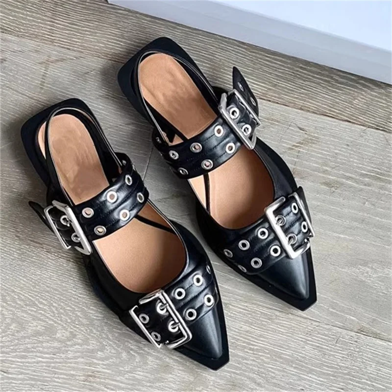 

Spring/summer New Retro Pointy Slingback Mary Jane Shallow Shoes Thick Heels Sandals Hollow Belt Buckle Strap Shoes for Women