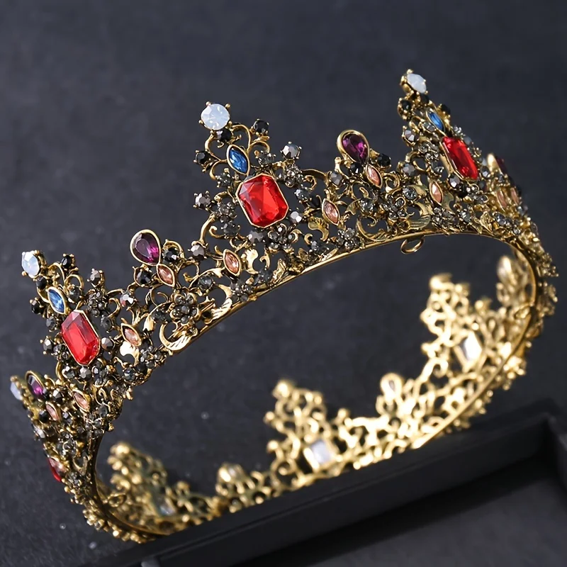 Hair Band Crown Baroque Vintage Colorful Crystal Rhinestone Crowns And Tiaras Diadem Headband For Women Wedding Bridal