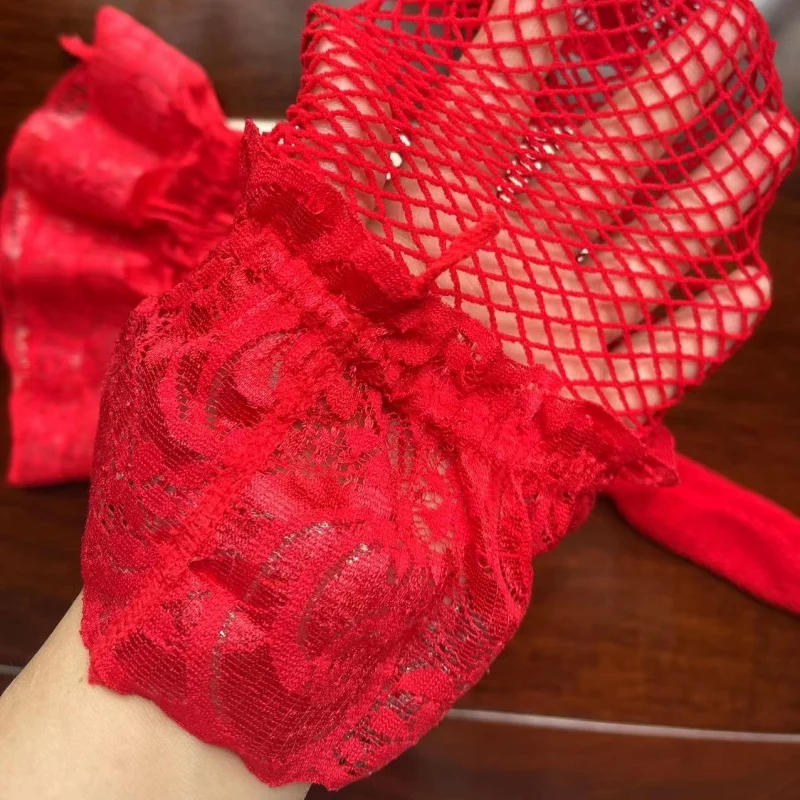 Black White Red Lace Top Silicone Hold Up Thigh High Stockings Women Sexy Fishnet Transparent Lingerie Hot Pole Dance Clubwear