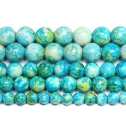 Vibrant Natural Orange and Black Stone Beads - Round & Colorful Strand - 8mm 45 to 48pcs (Lake Blue)