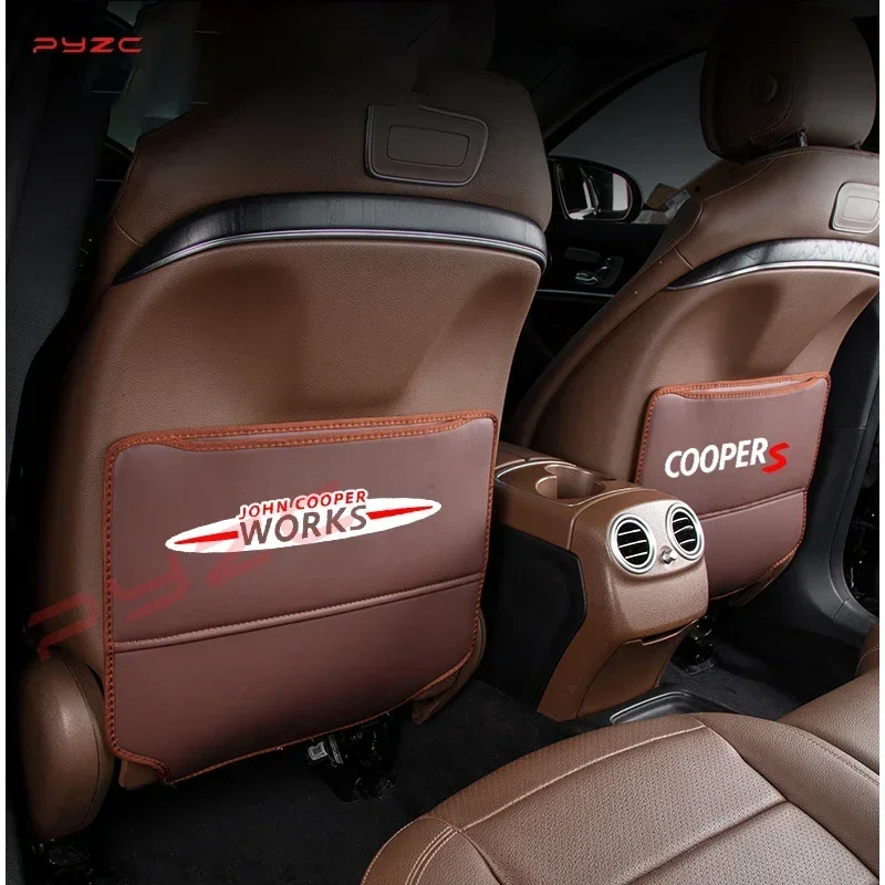 미니 쿠퍼 웍스 S JCW F55 F56 2PCS 가죽 카시트 등받이 킥 방지 쿠션 내부 디테일 오염 방지 매트 액세서리