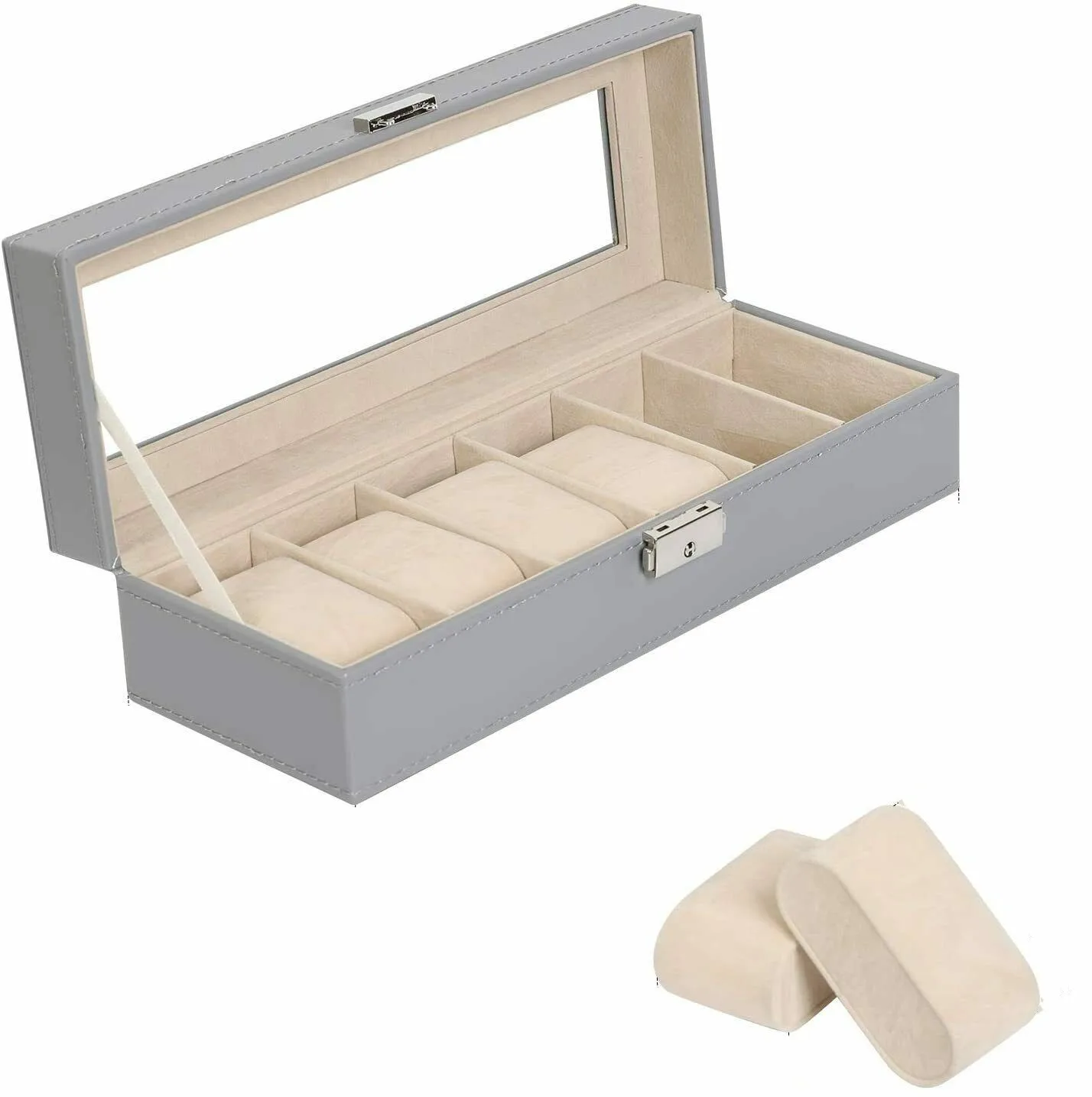 Watch Storage Box Leather Storage Box 6Slot Leather Watch Box Organizer Mens Watch Display Case Jewelry Storage Holder
