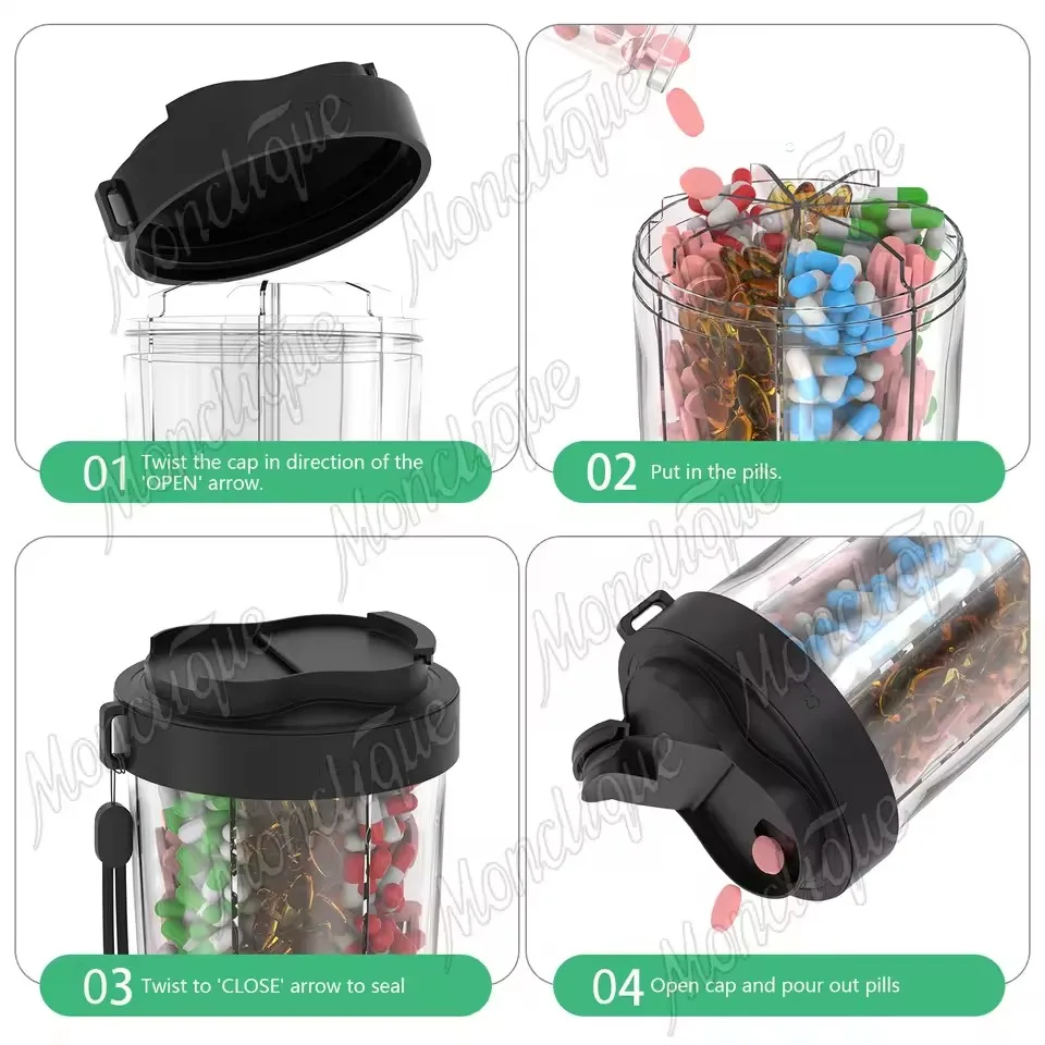 7 Large Compartments Pill Cup Bottle Organizer Supplement Pill Dispenser for Vitamins Travel Container Storing Pill Box Bottles