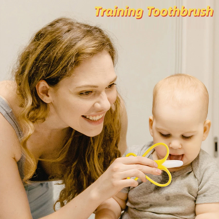Banana Baby Silicone Training Toothbrush, BPA Free Safe Toddle Teether Chew Toys, Teething Ring Silicone Chew Dental Care Toot 5