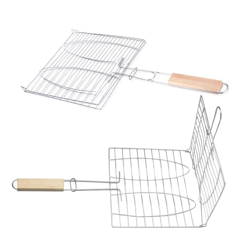 

1 Pcs Foldable Grill Basket Portable Stainless Steel BBQ Barbecue Grilling Basket With Removable Handle Steak Fish Basket