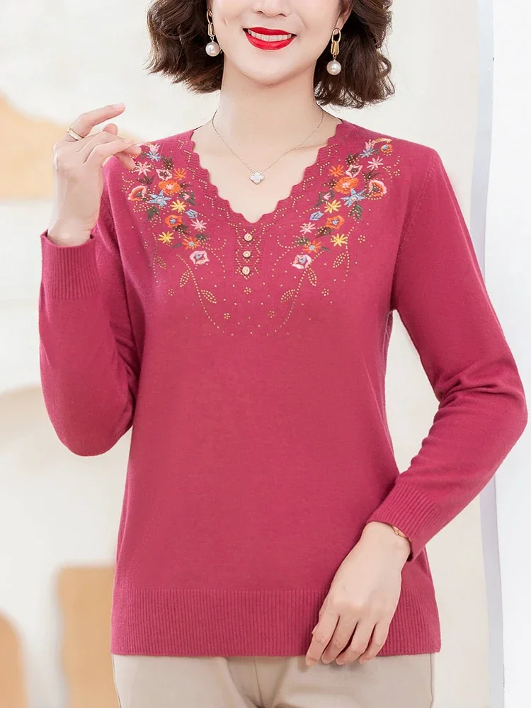 

Embroidery Floral Sweater Women Autumn Spring Korean Fashion Pullover Femme Women Clothing Causal Sweaters