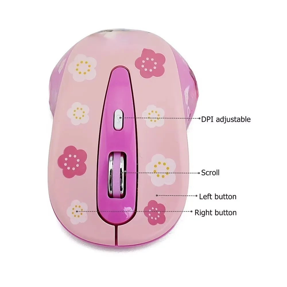 2.4G 무선 귀여운 핑크 고양이 패턴 마우스 미니 경량 1600DPI 광학 컴퓨터 USB 인체 공학적 마우스 노트북 PC 사무실 선물
