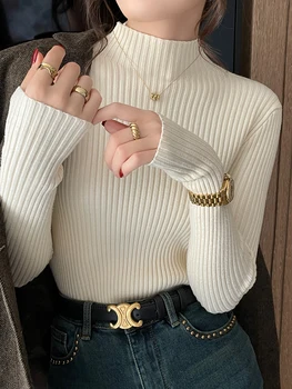 Solid Color Slim Tops Chic Autumn Winter 2025 Pullovers Women Long Sleeve Casual Turtleneck Warm Basic Sweater Knit Jumpers