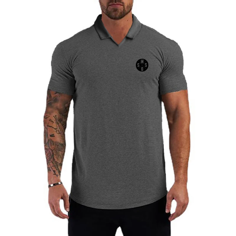 

Men Fashion Hip Hop Lapel Summer Cool Feeling Breathbale Soft Cotton Short Sleeve Polo Shirts Gym Training Bodybuilding T-Shirts