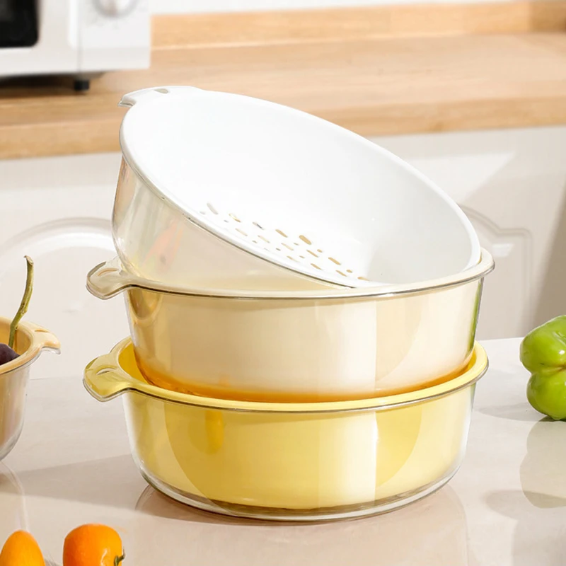 

Двухслойная емкость для мытья овощей, бытовая кухонная сливная корзина, прозрачная корзина с фильтром для мытья фруктов