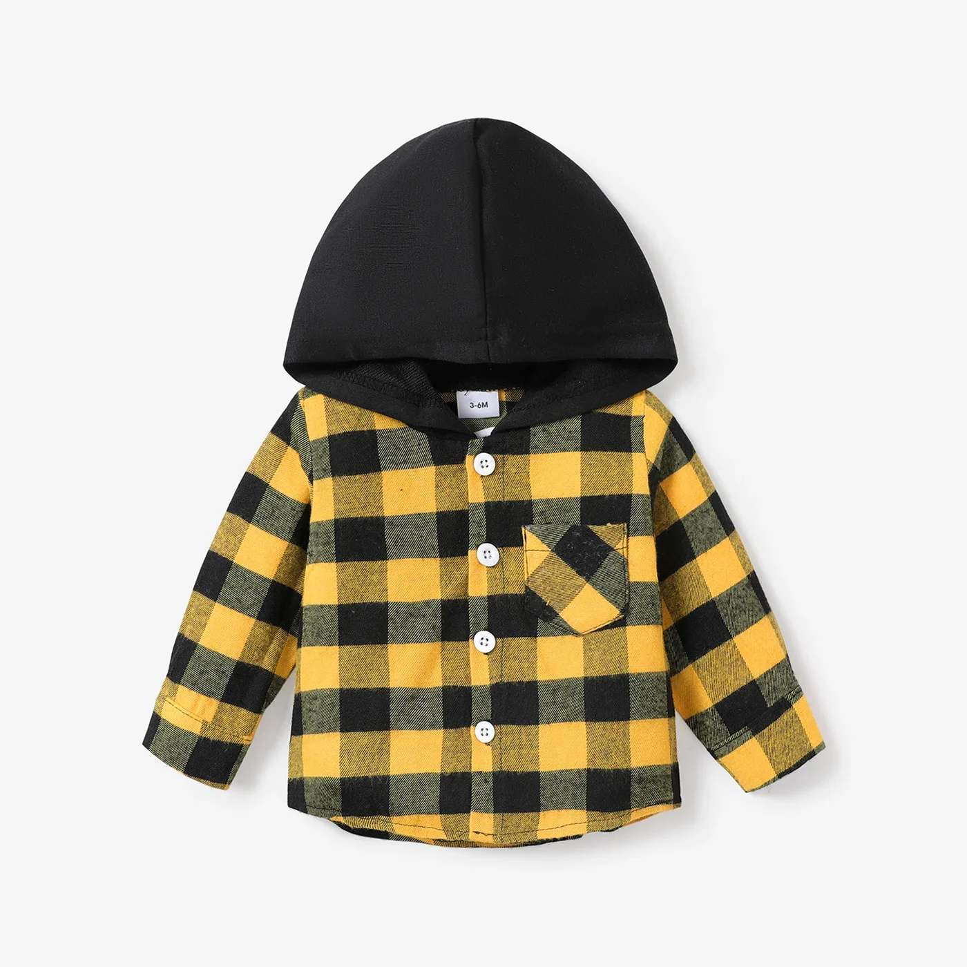 PatPat Baby Boy Classic Grid Hooded Top  Grid/houndstooth Classic Suitable for Autumn Season Soft and Comfortable 1