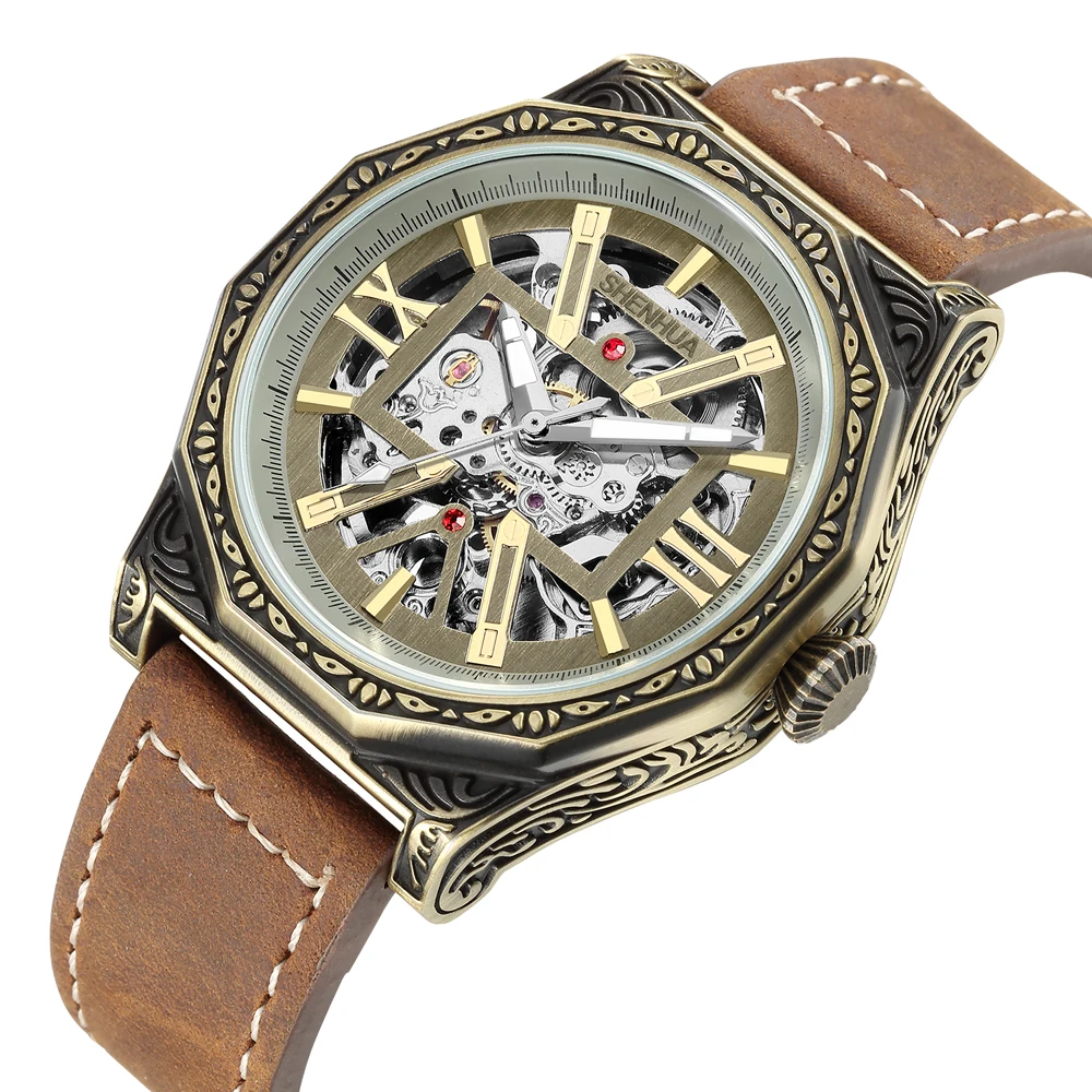 Automatic Watch Skeleton Dia Men Wrist watches Stainless Steel Antique Steampunk Male Clocks wrist watches for men Water proof