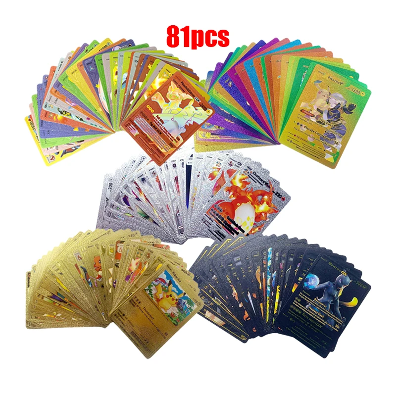 Pokemon Cards Rainbow Gold Silver Vmax GX Card Collection Battle Trainer Card Spanish English French Child Toys Christmas Gifts