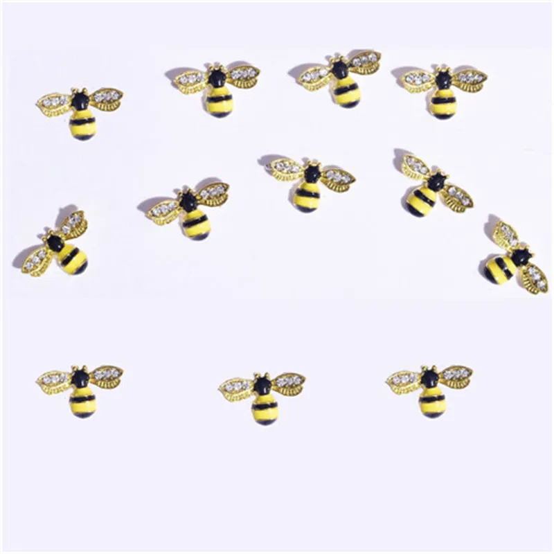 10pcs/lot Japan 3d Gold Bee Nail Art Decorations 3D Glitter Rhinestones Alloy Nail charms For DIY Trendy Bee Manicure Supplies &