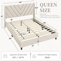 Queen Upholstered Platform Bed Wingback Tufted Headboard Wooden Slat Support No Box Spring Needed Beige Customized 2