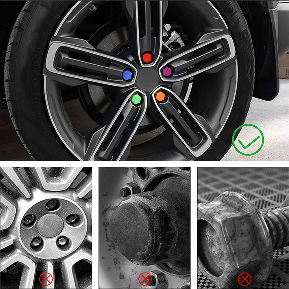 17mm 19mm 21mm Car Wheel Caps Bolts Covers Nuts Silicone Anti Rust Cover Auto Wheel Hub Protectors Styling Screw Cap 20Pcs