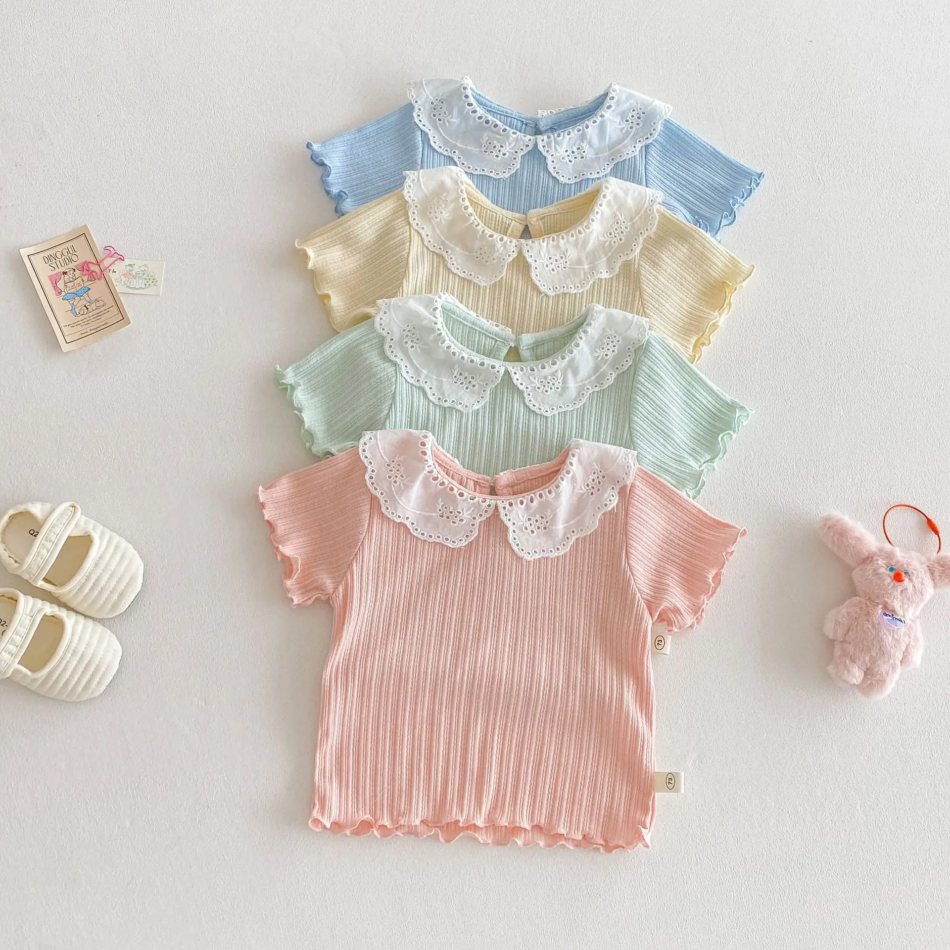 Girls Summer Short Sleeve Lace Tops