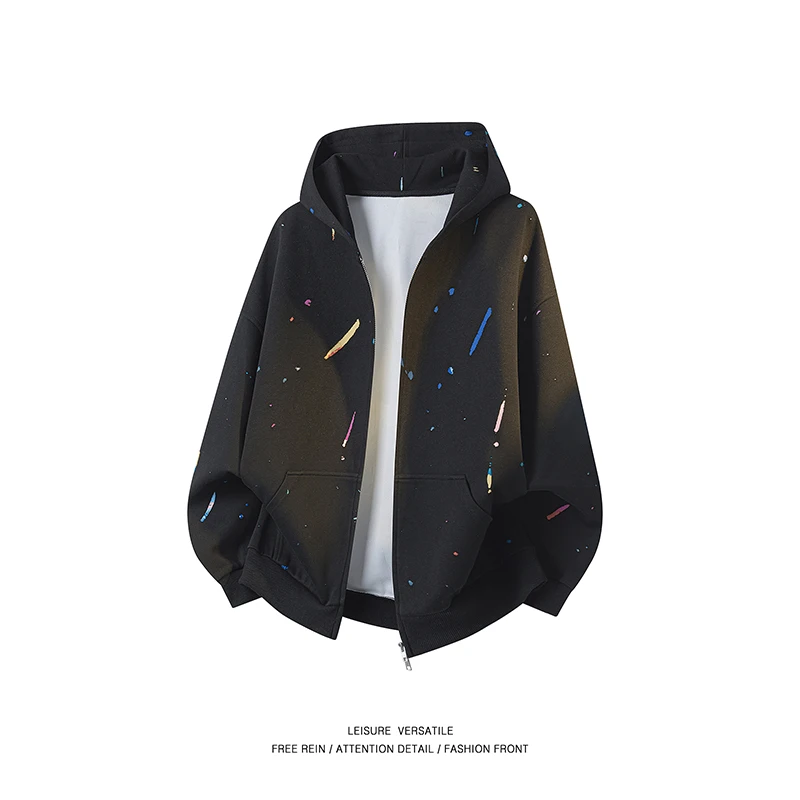 커플 야외 사이클링 스포츠 재킷 봄과 가을 패션 트렌드 컬러 블록 그래피티 고품질 야외 후드 가디건