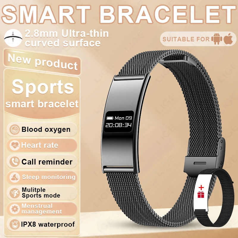 LIGE Fitness Tracker Bracelet de santé ultra-mince Sport Bracelet intelligent podomètre moniteur de fréquence cardiaque montre intelligente rappel d'appel