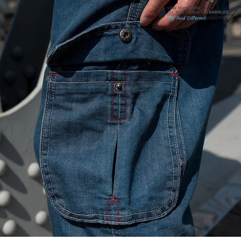 Summer Denim Cargo Cropped Pants Big Pocket Men's Shorts Hip Hop Loose Plus Fat Plus Size Jean Short Male