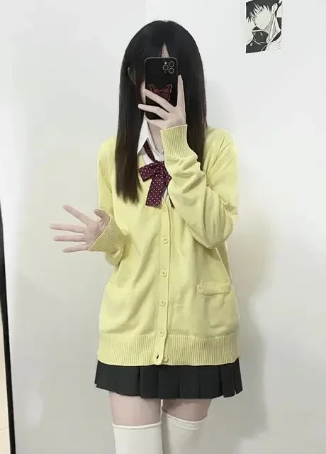 Pink Blue Black Cute Jk Sweater Knitted Cardigan Female Original Japanese Jacket Uniform School Supply Feeling Lazy Style 3