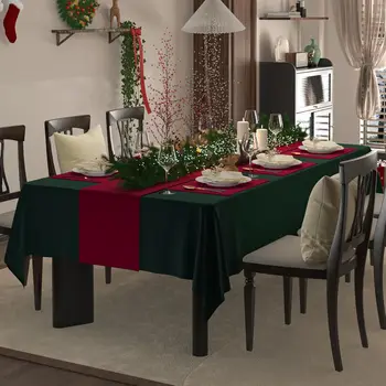 Hunter Green Christmas Tablecloth, Waterproof Spillproof Washable Rectangle Table Cloth, Cashmere Plain Weave Fabric Table Cover