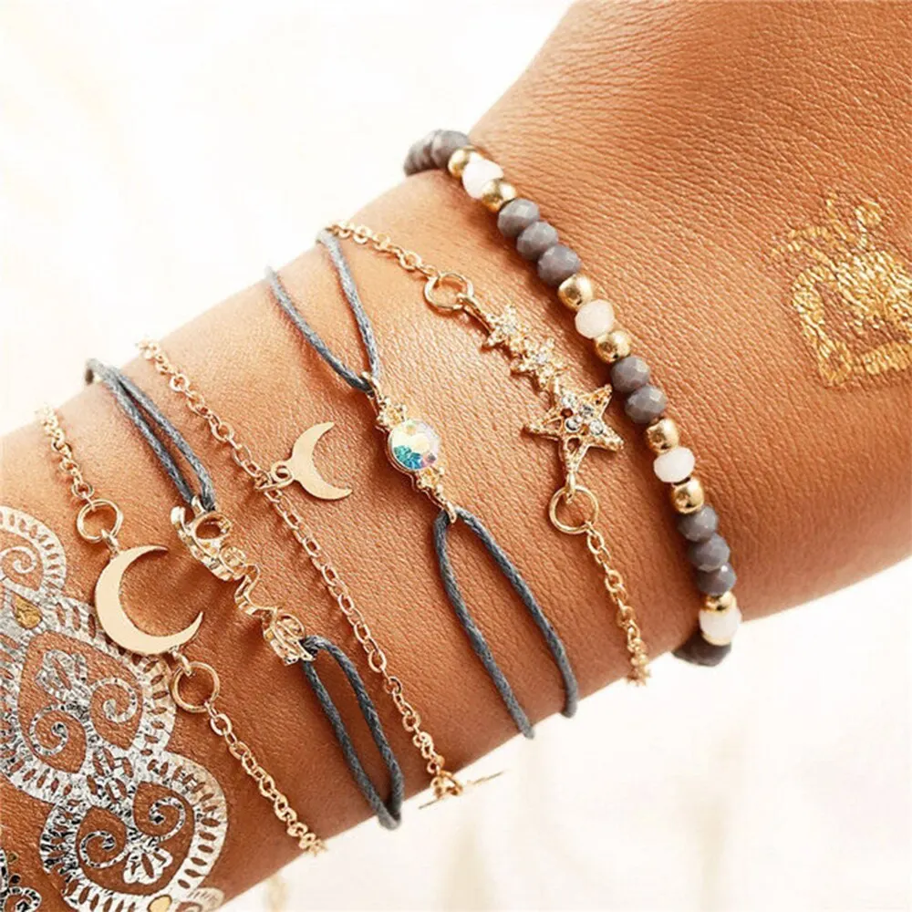 Jewelry Ladies Simple Temperament Fashion Love Pentagram Moon Bracelet 6PCS women bracelet