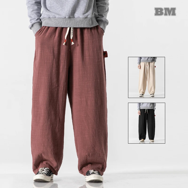 

2022 Spring Summer Chinese Style Plus Size Loose Casual Wide Leg Pants Retro Trousers Cotton Linen Straight Pants Men Clothing