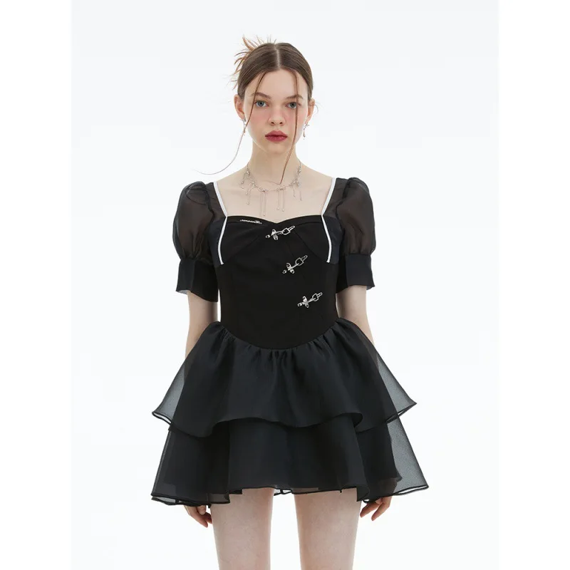 

New Summer Women Girls French Style Retro Solid Color Embroidery Camisole Design Beach Sunscreen Sexy Party Outdoor Short Dress
