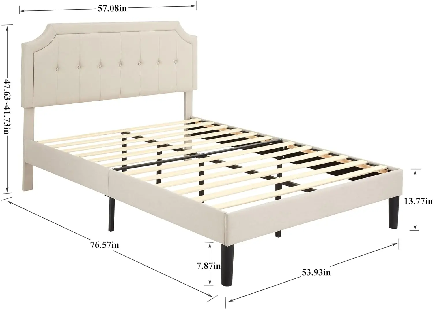 Upholstered Platform Bed Frame with Adjustable Headboard, Wooden Slats Support, No Box Spring Needed, Modern Style