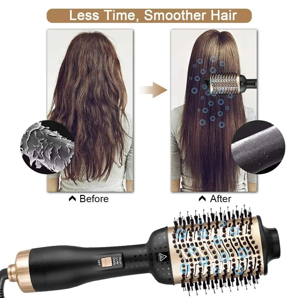 Hot Air Brush Straightener Comb Anti-frizz Negative Ion Generator Straightening And Curling Blow Dryer Multifunctional Brush 6