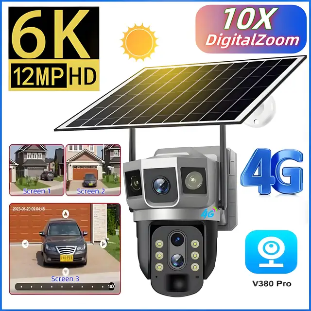 10X Zoom 6K 12MP  Solar Camera 4G SIM Surveillance Security Outdoor PIR Humanoid Tracking Color Night Vision  PTZ  CCTV Camera 1