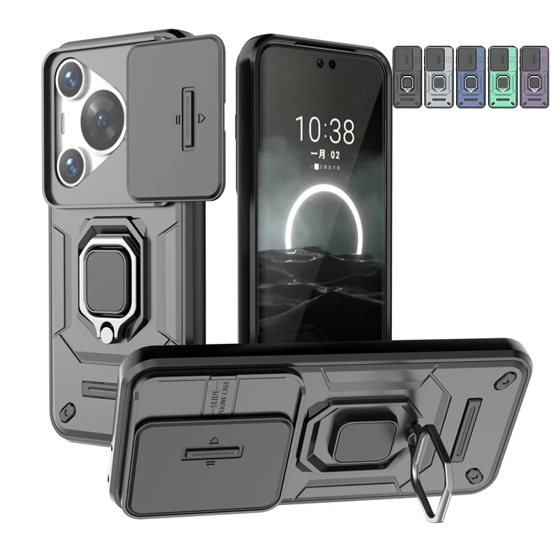 

For Huawei Pura 70 Pro Case Cover Huawei Pura 70 Pro Capas Phone Bumper Slide Camera Lens Ring Holder Fundas Huawei Pura 70 Pro