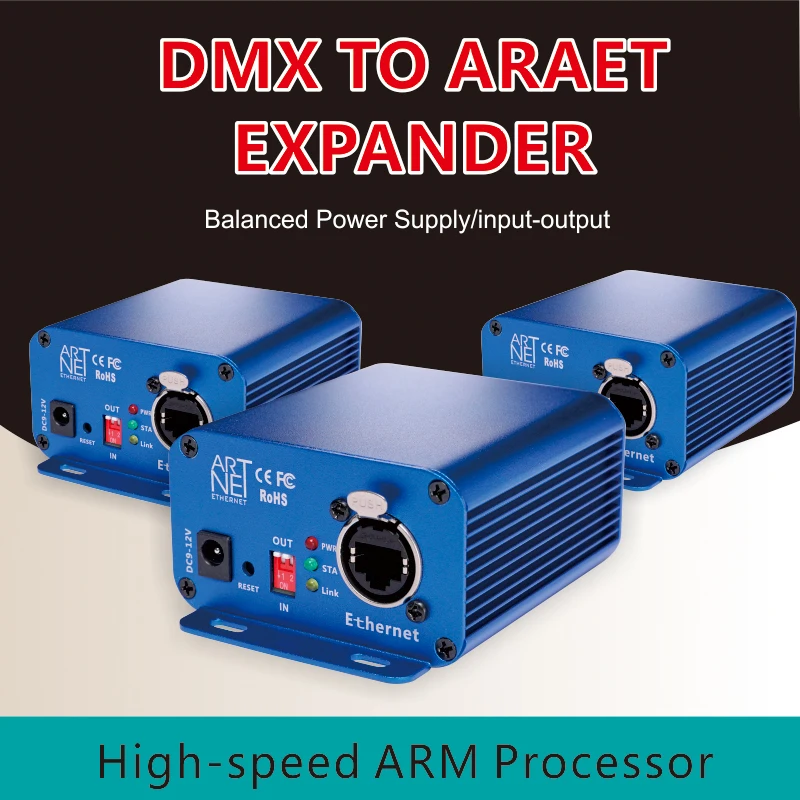 Artnet to DMX Controller DMX Ethernet Lighting Controller Professional Artnet Interface 3 Pin Output Aluminum Housing
