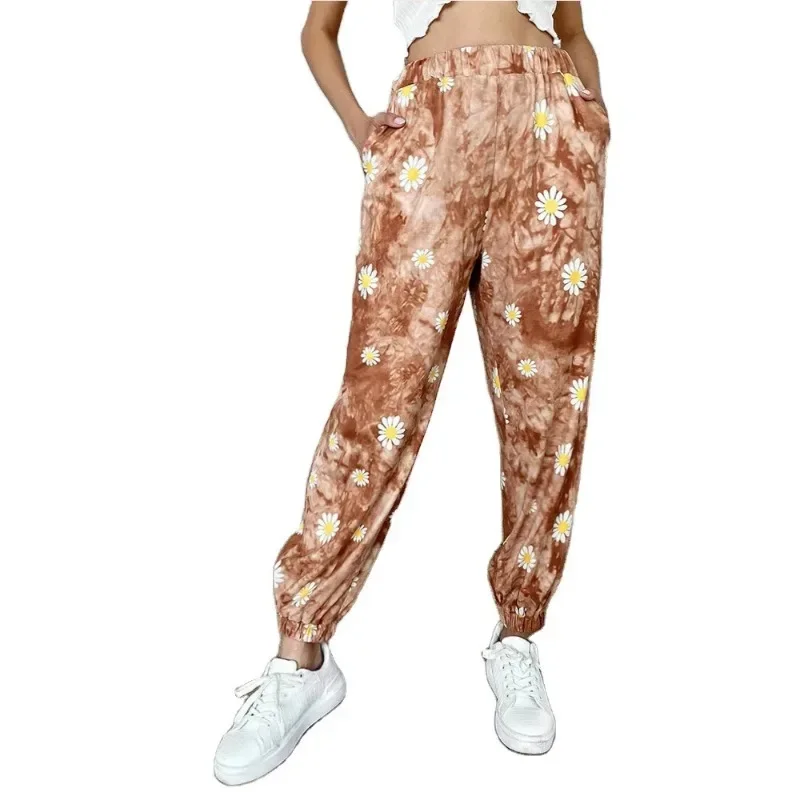 Korean Style Fashionable Small Daisy Print New Women's Clothing Print Small Daisy Casual Wide Leg Leggings Streetwear 2024 YSQ50