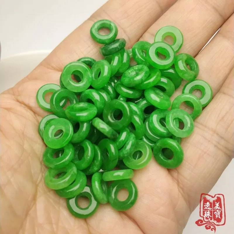 10pc Natural A Green Jade Beads DIY Bracelet Bangle Charm Jadeite Jewellery Fashion Accessories Amulet Gifts for Women Men