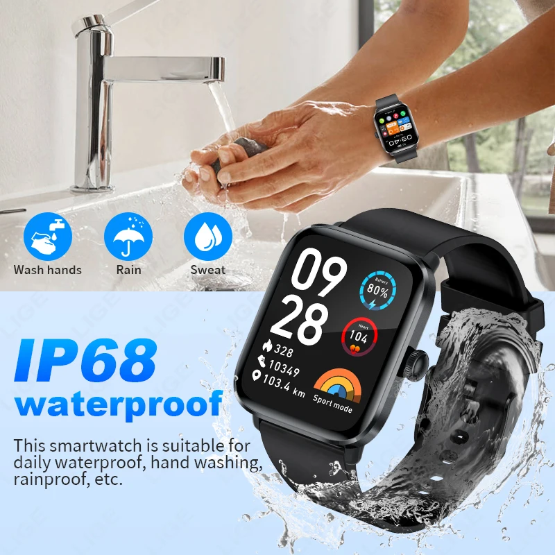 LIGE Men Smart Watch 1.83”Full Touch Screen Heart Rate Bracelet Sports Fitness Tracker Ladies Smartwatch For Android IOS +Gift