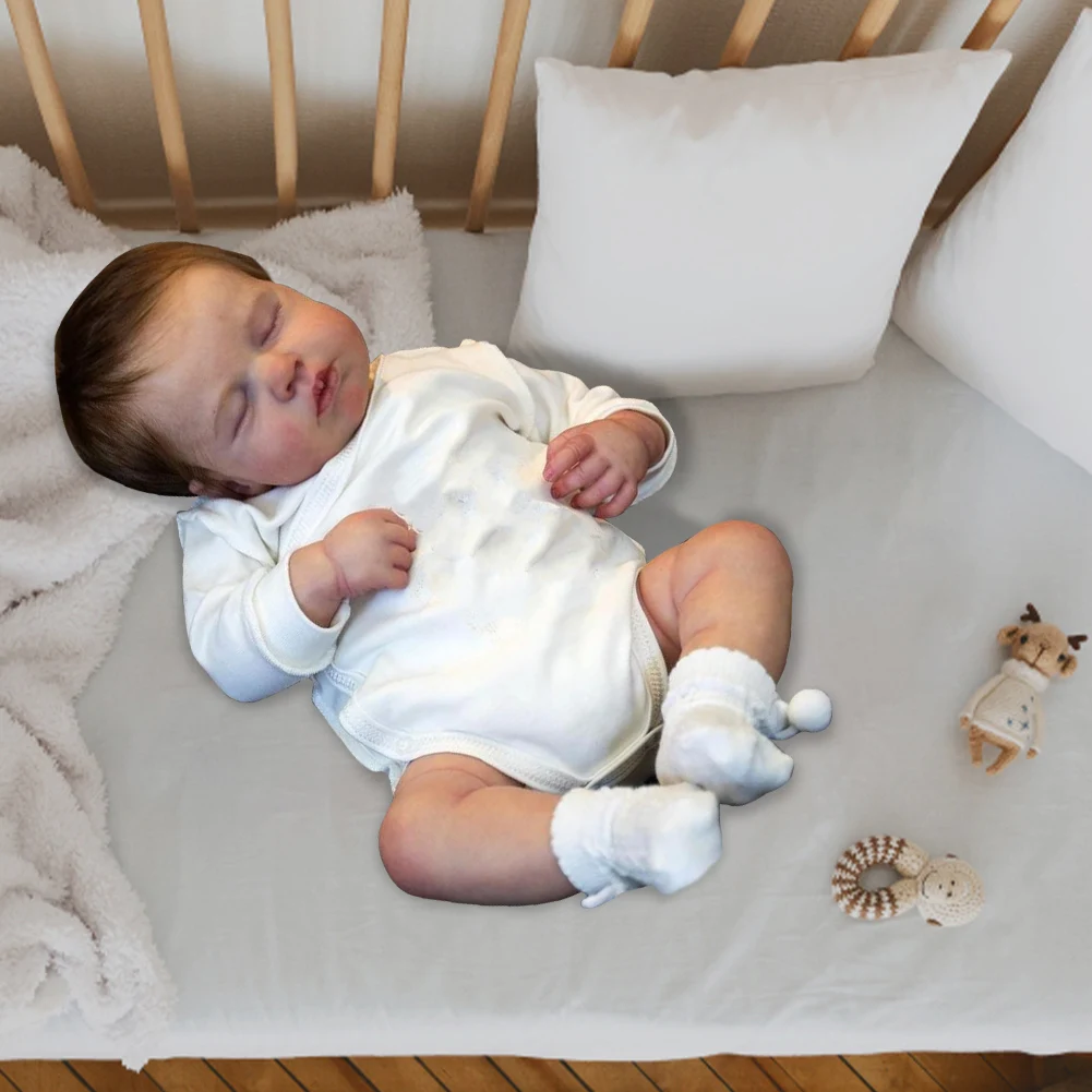 Realistic Baby Dolls Silicone Finished Dolls with Brown Hair Photography Simulation Dolls for Children Gifts Baby Companion Toys