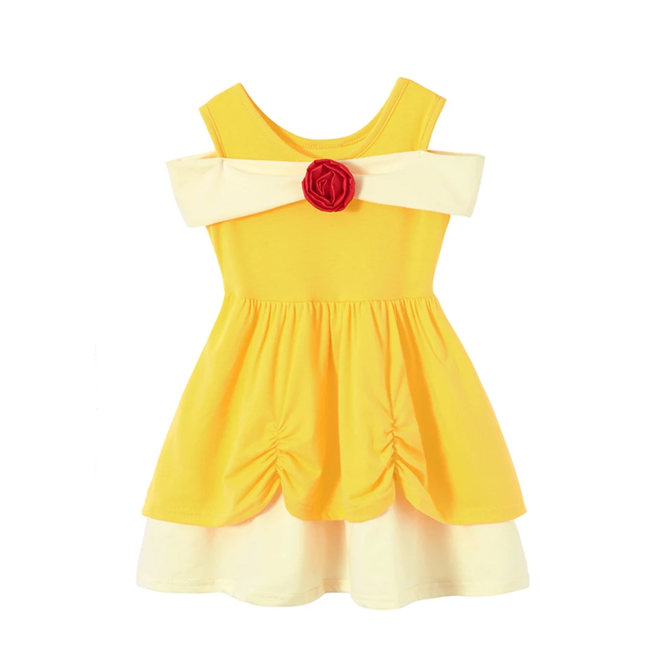 thumbnail image 1 of Vestido de princesa de algodón para niñas pequeñas, ropa informal de fiesta de cumpleaños, vacaciones, sirena, melocotón, Elsa, Anna, blanca, nieve, Verano, 1 of 5
