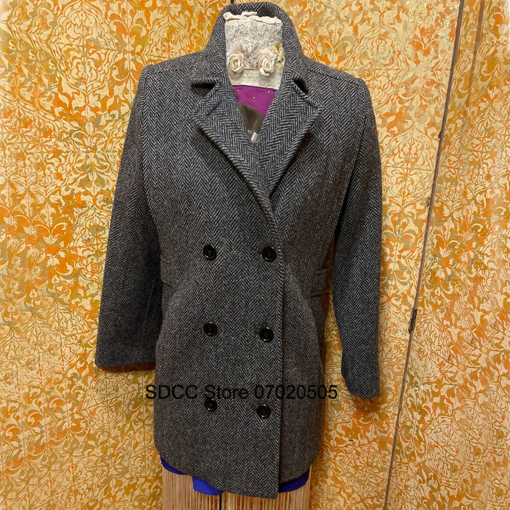 New Women's Long Coat Herringbone Single-breasted Lapel Custom Jacket Punk Wool Coat  Clothes Womens Clothing Parkas Blazers