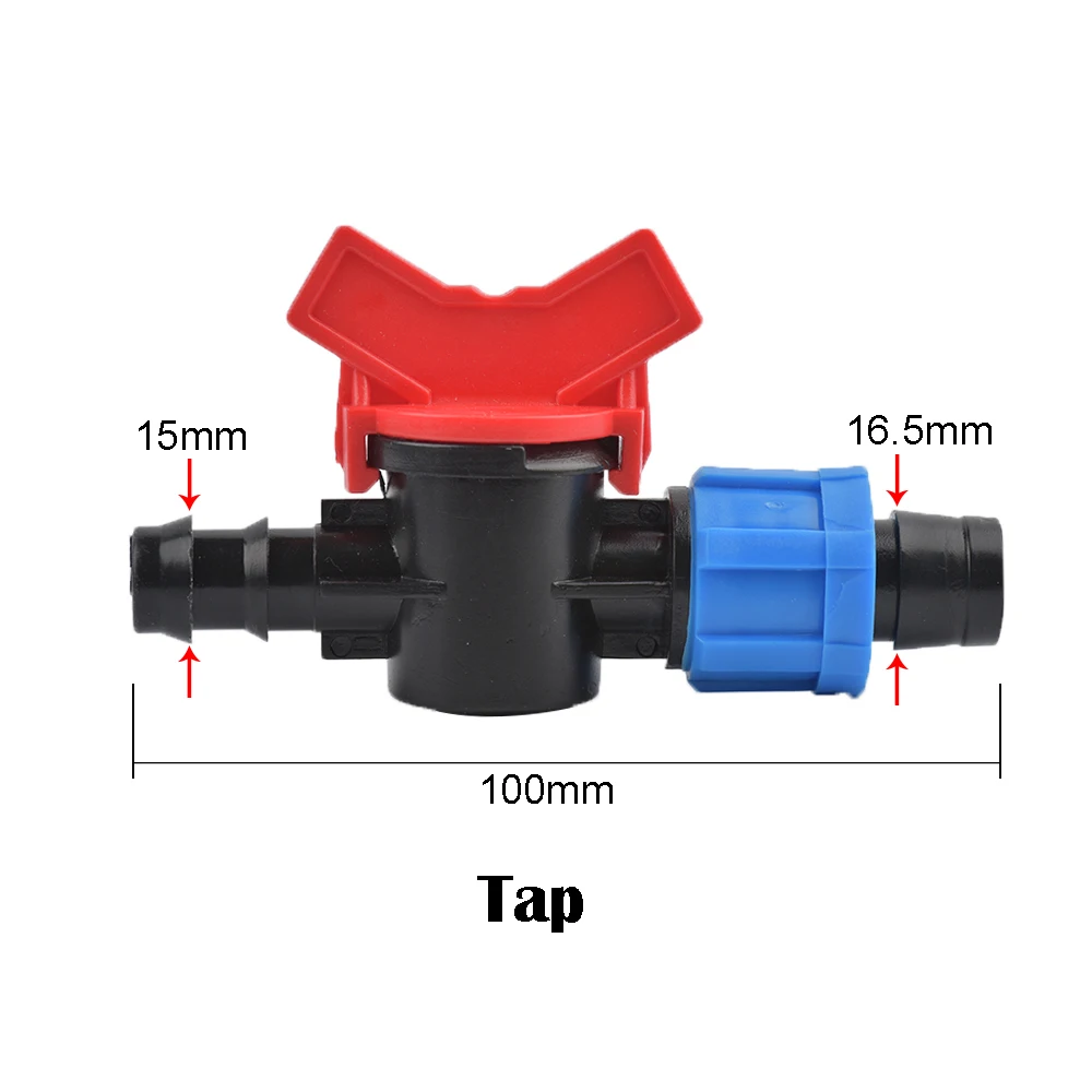 16mm Micro Irrigation Drip Tape Connectors Tee Repair Elbow End Plug Tap Fittings Locked Hose Joints Greenhouse Coupler 1Pc 