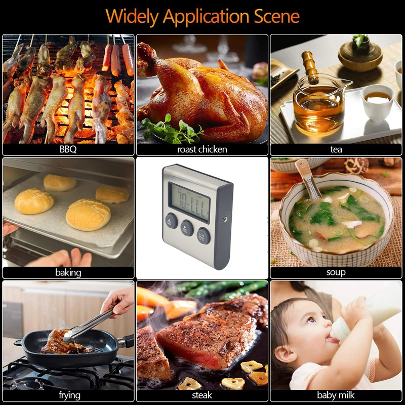 Kitchen Digital Cooking Thermometer Meat Food Temperature For Oven BBQ  Grill Timer Function with Probe Heat Meter for Cooking - AliExpress