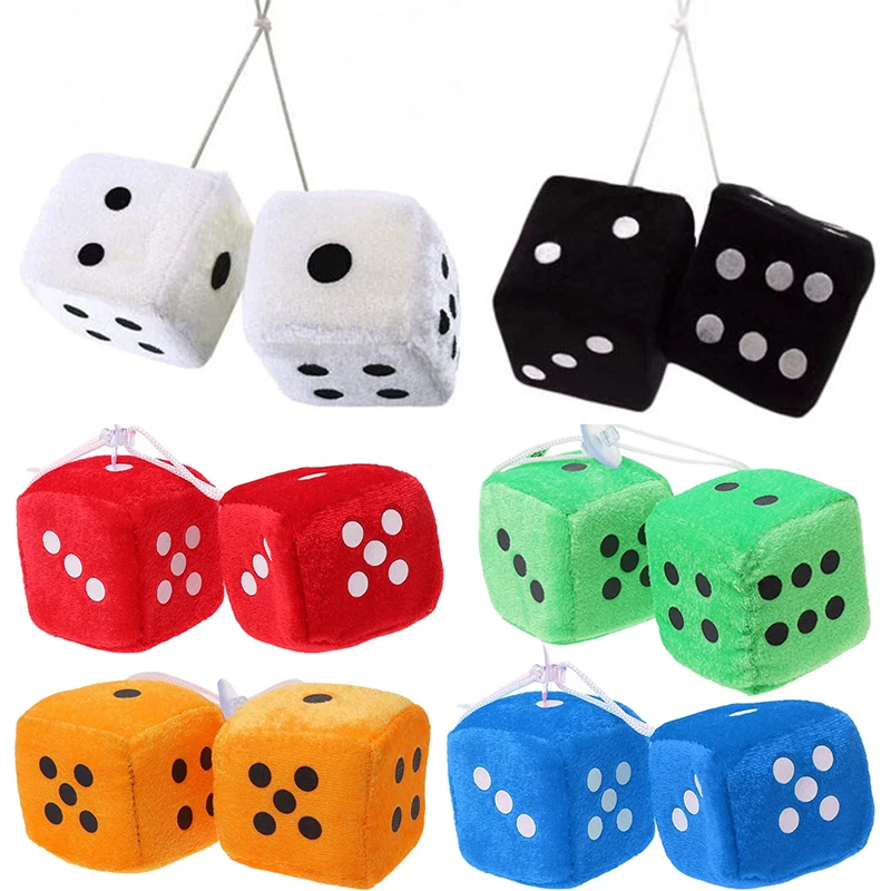 

2pcs Multicolor Dices Plush Toys Kids Velvet Dice Pendants Baby Car Hanging Toy With Suckers Children Stress Relief Squeeze Cube