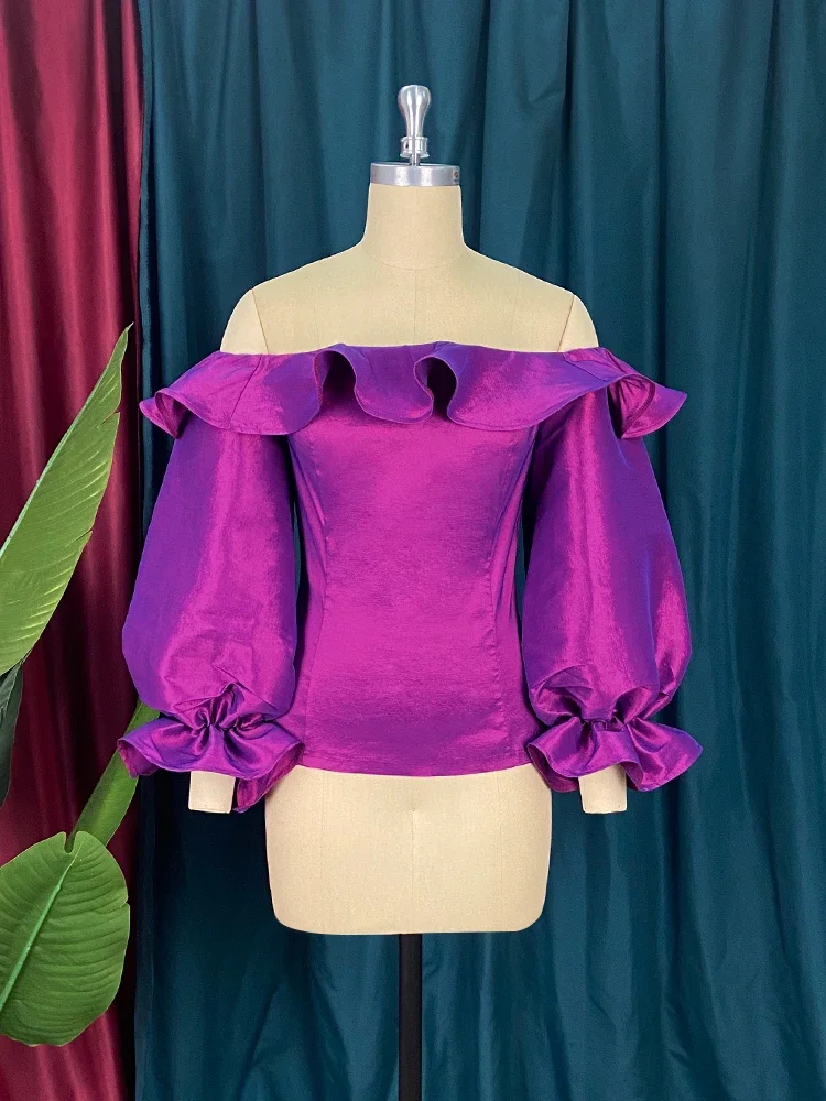 Halife Women's Off The Shoulder Long Sleeve Blouse - Purple, Stretchy Casual Top (Size S) - View #12
