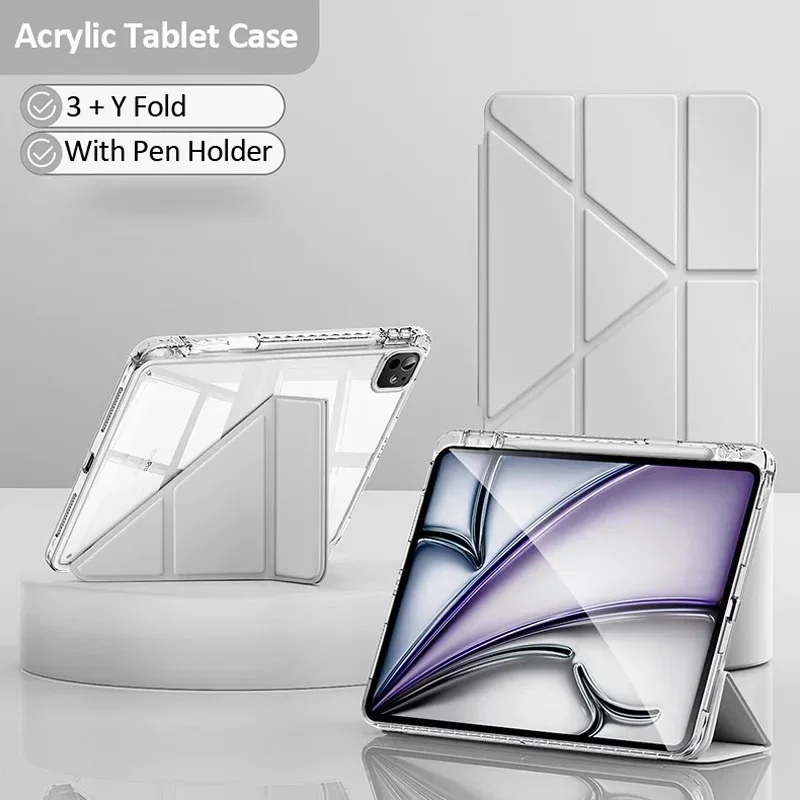 Transparent Multi-Folding Tablet Cover with Pencil Holder