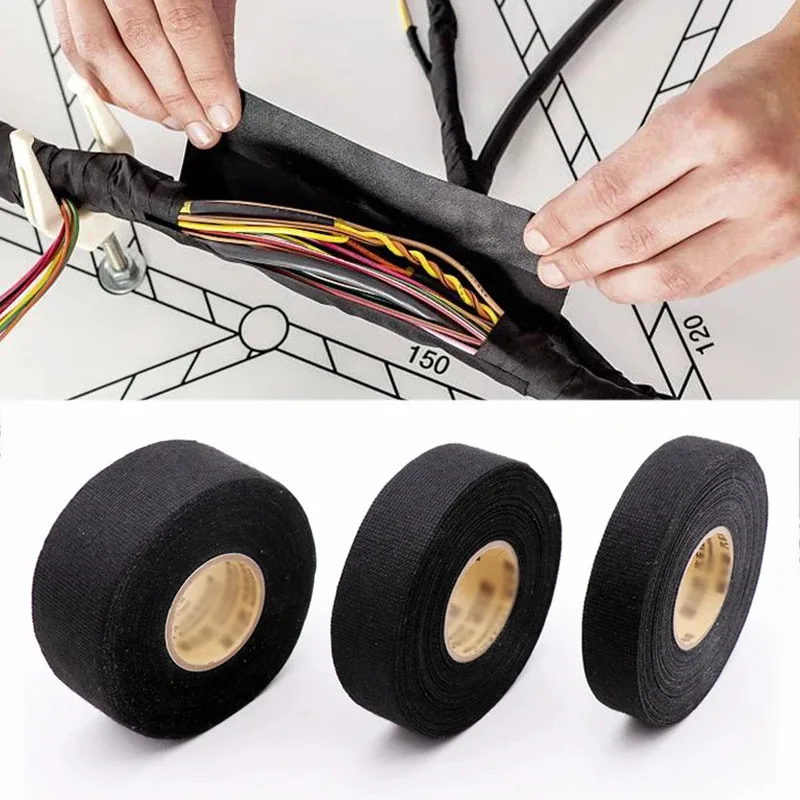 5 Rolls Cloth Tape Adhesive Looms Wire Harness 19mm × 15m Black For Car Auto - Foto 3