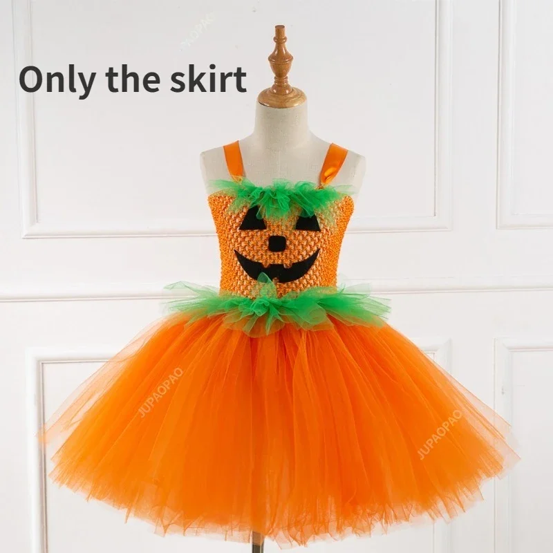 Orange Pumpkin Costumes for Girls Halloween Cosplay Dresses Kids Scary Ghost Witch Tutus Outfits Carnival Party Fancy Clothe#1#W